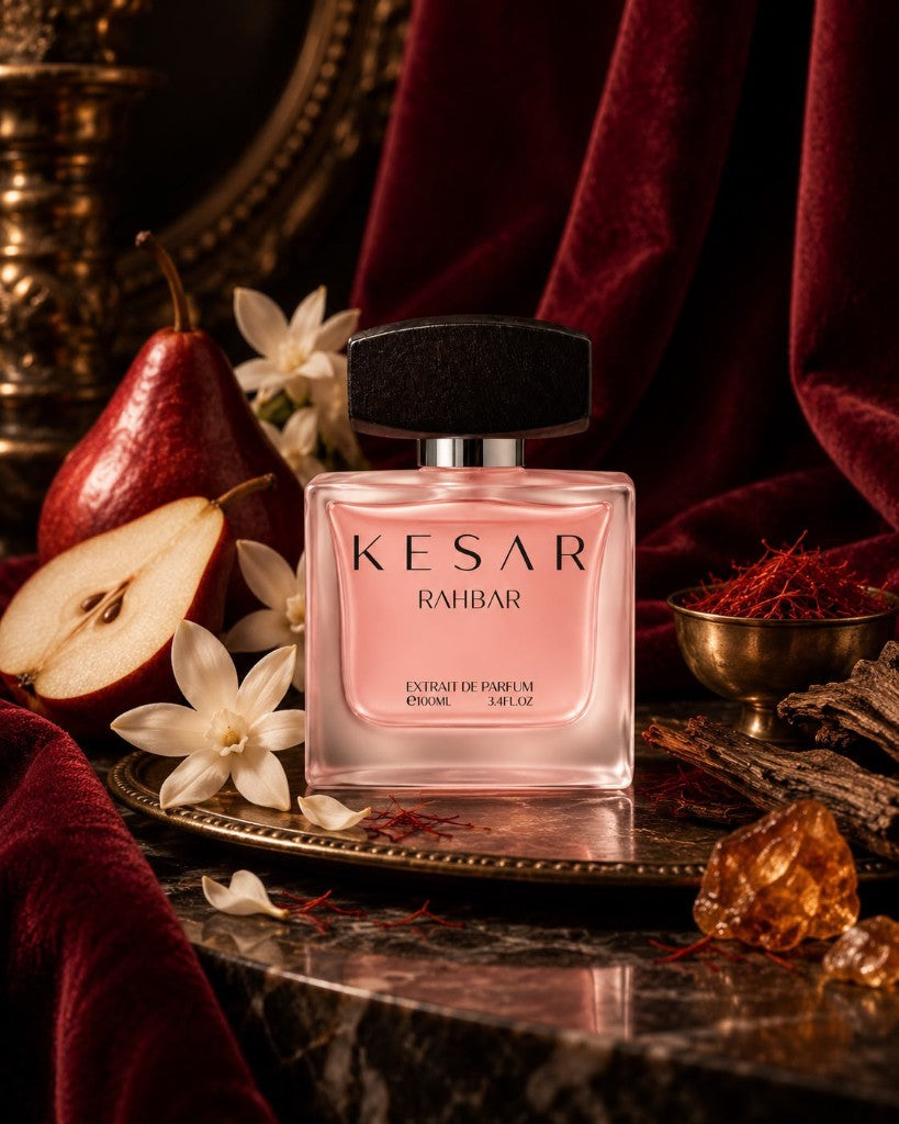 Rahbar by KESAR still life with saffron, pear and velvet